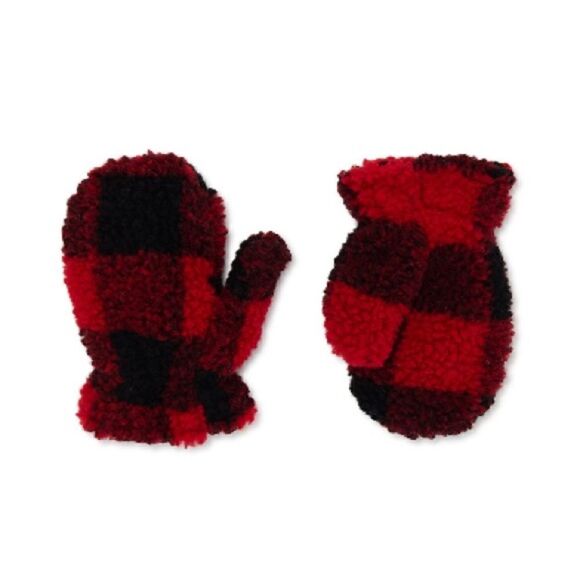 Toddler Boys Plaid Faux Sherpa Hat & Mittens 2-Piece Set - Picture 3 of 5